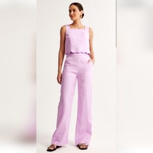 NWT! Abercrombie and Fitch 100% Linen Clean Waist High Rise Pants Purple Lilac